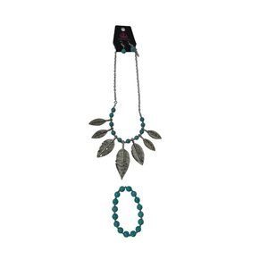 Paparazzi Bohemian Turquoise Jewelry Neckless and Earrings & Bracelet Silver Cha